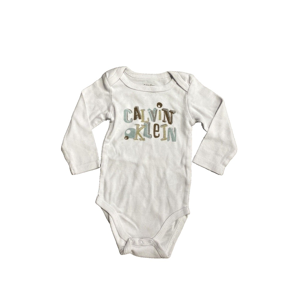 Calvin Klein Baby Infant Long Sleeve Bodysuit White Graphic Print 0-3 Months